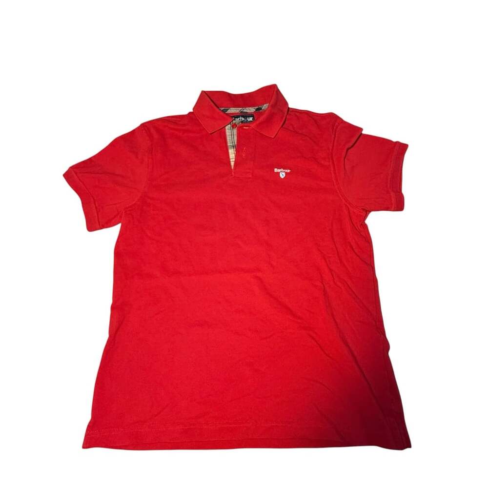 Barbour Polo Shirt Size L Red Cotton Short Sleeve